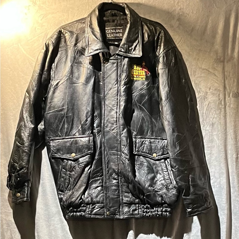Men's XXL Leather Jacket Casino Logo Zip up/snaps General Wear/Tear See photos.